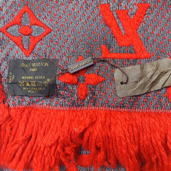 LOUIS VUITTON LV Vintage Shine Red & Silver Monogram Scarf VWT - Picture 8 of 12